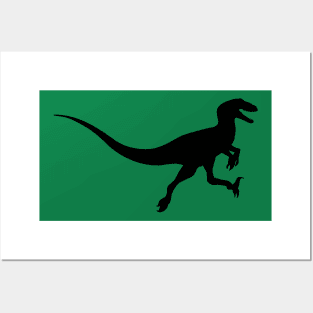 Utahraptor Jumping Black Silhouette Dinosaur Posters and Art